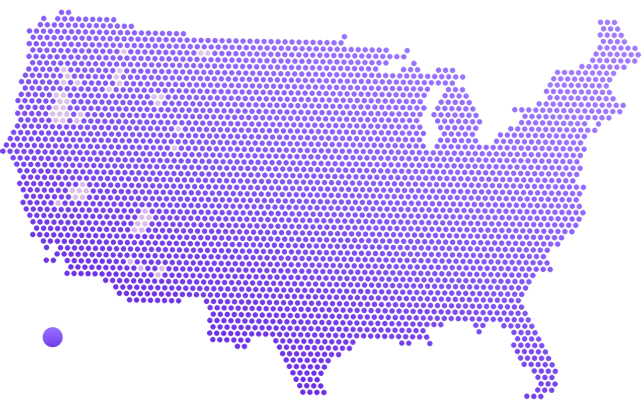 Mapa de Estados Unidos con las áreas de disponibilidad del servicio de U-wifi